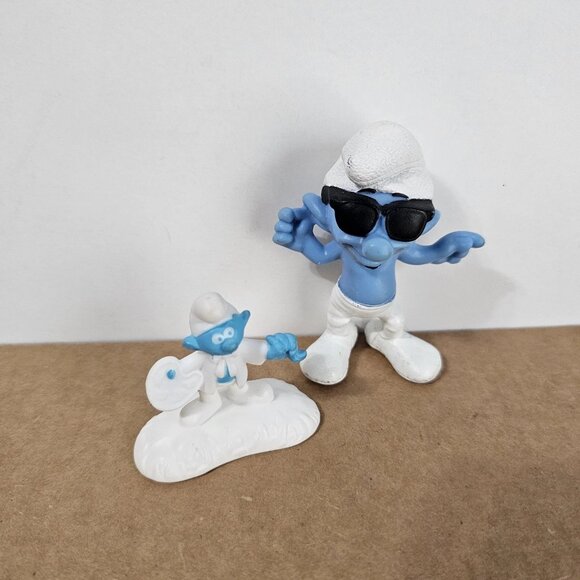 McDonalds Smurfs Painter And Smooth Figures Peyo Happy Meal Promo Toys Lot Of 2 - Picture 1 of 14